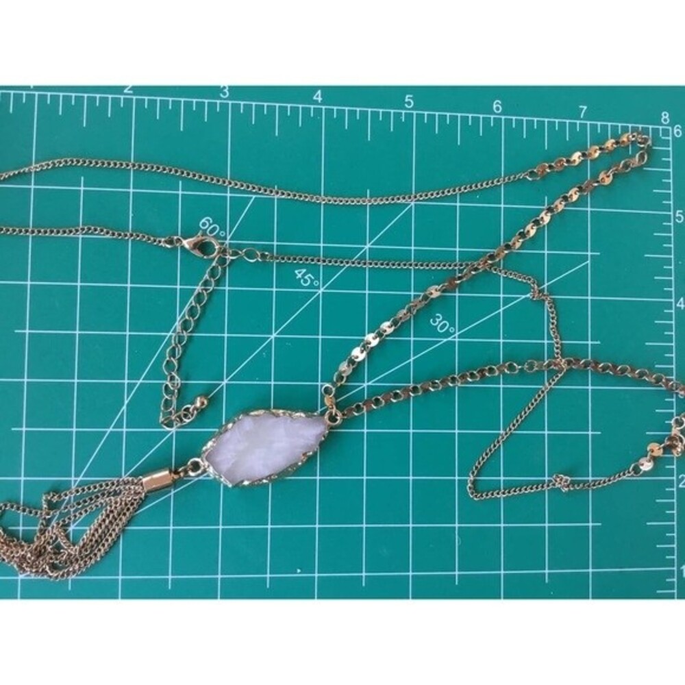 Long Gold Necklace With Stone pendent